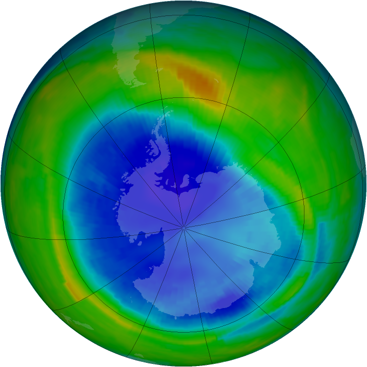 Antarctic ozone map for 31 August 1997